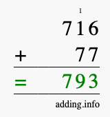Calculate 716 + 77 using long addition