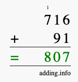 Calculate 716 + 91 using long addition