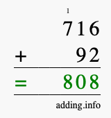 Calculate 716 + 92 using long addition