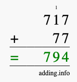 Calculate 717 + 77 using long addition