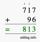 Calculate 717 + 96 using long addition