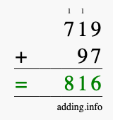 Calculate 719 + 97 using long addition