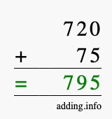 Calculate 720 + 75 using long addition