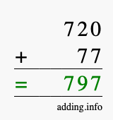 Calculate 720 + 77 using long addition