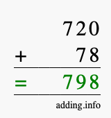Calculate 720 + 78 using long addition