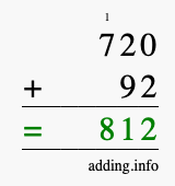 Calculate 720 + 92 using long addition