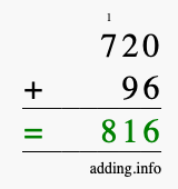 Calculate 720 + 96 using long addition