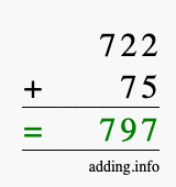 Calculate 722 + 75 using long addition