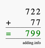 Calculate 722 + 77 using long addition