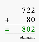 Calculate 722 + 80 using long addition