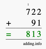 Calculate 722 + 91 using long addition
