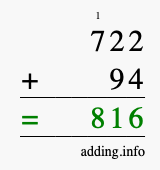 Calculate 722 + 94 using long addition