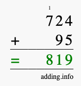 Calculate 724 + 95 using long addition