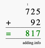 Calculate 725 + 92 using long addition