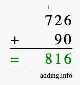 Calculate 726 + 90 using long addition