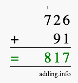 Calculate 726 + 91 using long addition