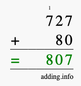 Calculate 727 + 80 using long addition