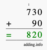 Calculate 730 + 90 using long addition