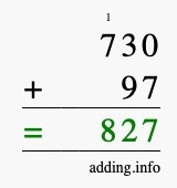 Calculate 730 + 97 using long addition