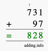 Calculate 731 + 97 using long addition