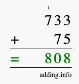 Calculate 733 + 75 using long addition