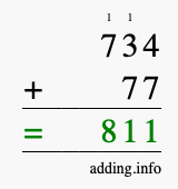 Calculate 734 + 77 using long addition