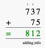 Calculate 737 + 75 using long addition