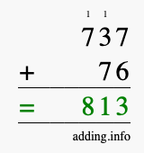Calculate 737 + 76 using long addition