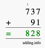 Calculate 737 + 91 using long addition
