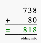 Calculate 738 + 80 using long addition