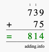 Calculate 739 + 75 using long addition