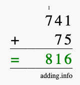 Calculate 741 + 75 using long addition