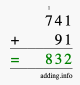 Calculate 741 + 91 using long addition