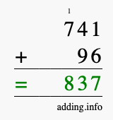 Calculate 741 + 96 using long addition