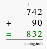 Calculate 742 + 90 using long addition