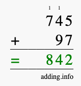 Calculate 745 + 97 using long addition
