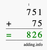 Calculate 751 + 75 using long addition
