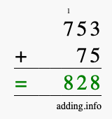 Calculate 753 + 75 using long addition