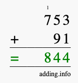 Calculate 753 + 91 using long addition