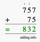 Calculate 757 + 75 using long addition