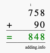 Calculate 758 plus 90 using long addition Calculate 758 + 90 using long addition