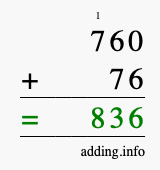 Calculate 760 + 76 using long addition