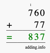 Calculate 760 + 77 using long addition