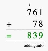 Calculate 761 + 78 using long addition