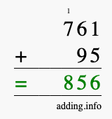 Calculate 761 + 95 using long addition