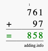 Calculate 761 + 97 using long addition
