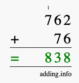 Calculate 762 + 76 using long addition
