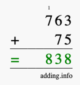 Calculate 763 + 75 using long addition
