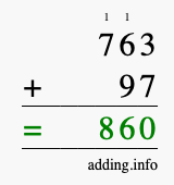 Calculate 763 + 97 using long addition