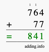 Calculate 764 + 77 using long addition